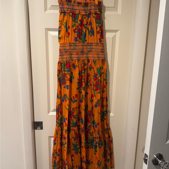 Tory Burch Orange Floral Midi Dress with Multicolor Print - Picture 3 of 4
